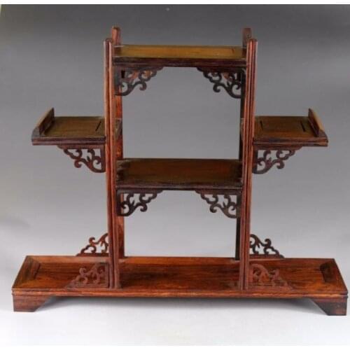 Exquisito chino clásico hecho a mano palo de rosa antiguo estante de exhibición de madera