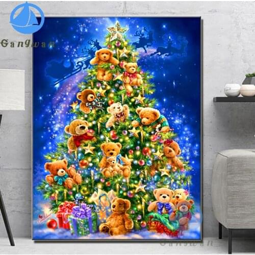 5d DIY Diamond Painting christmas tree Full Square/Round Drill Embroidery Christmas gift,cartoon little bear view Cross Stitch