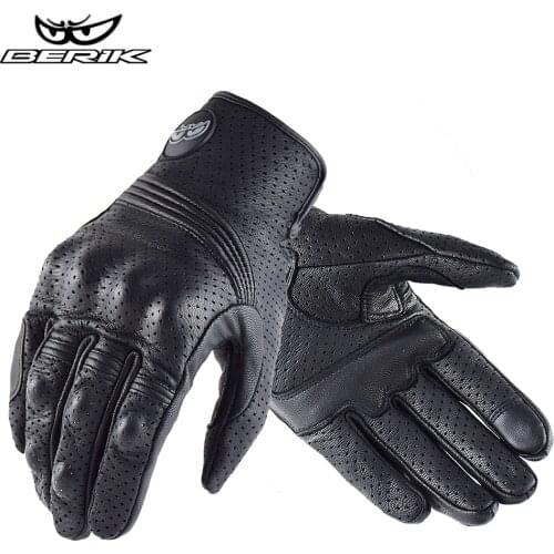 BERIK Leather Motorcycle Gloves Mens Touch Screen Motocross Gloves Breathable Racing Riding Motorbike Gloves for Honda Kawasaki