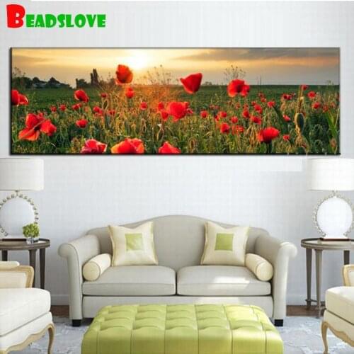 Red poppy Flower Fields 5D Full Square DIY Diamond Painting Cross Stitch Diamond Embroidery large Pictures Mosaic natural view