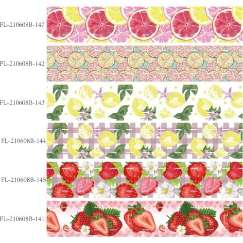 50 yards/lot) Free shipping 22mm 25mm lemon and strawberry printed grosgrain ribbon