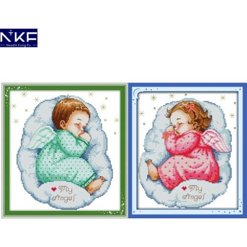 NKF Asleep Angel Baby Cross Stitch Kits Needlework Painting Cross Stitch Embroidery Cross Craft Cross Stitch Sets for Home Decor