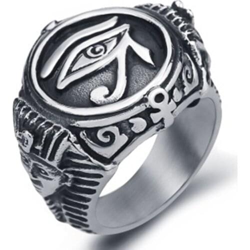 2021 New Egyptian Pharaohs Eye of Horus Ring Mens Domineering Ring Creative Amulet Ball Gift Hip Hop Jewelry