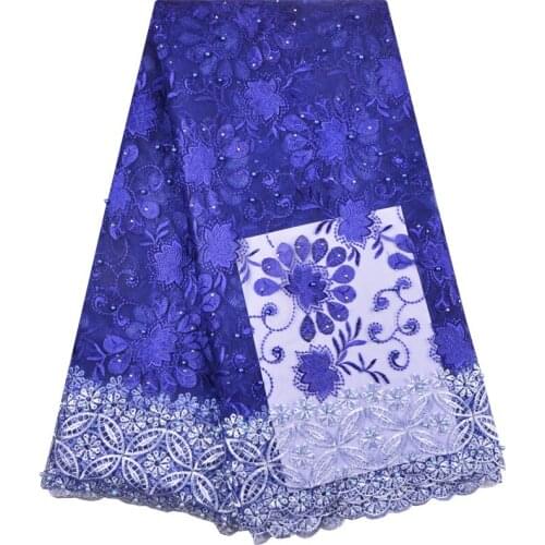 New Arrival Royal Blue Nigeria Beaded Lace High Quality African Tulle Lace With Stones French Net Lace For Wedding Party 1338