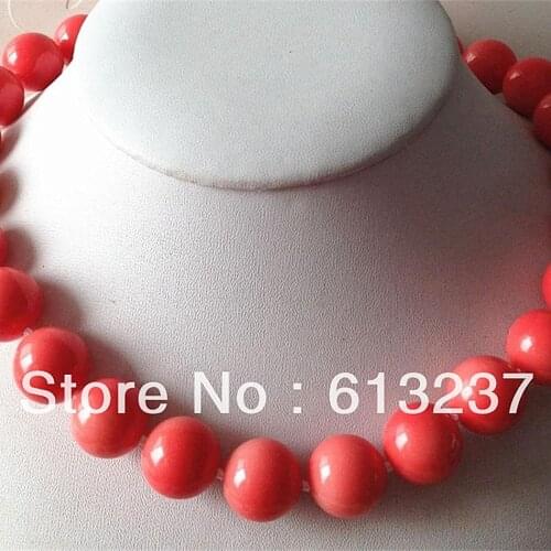 Charming 14mm lovely pink artificial coral baking paint glass round beads chain choker necklace jewelry making 18inch MY4722