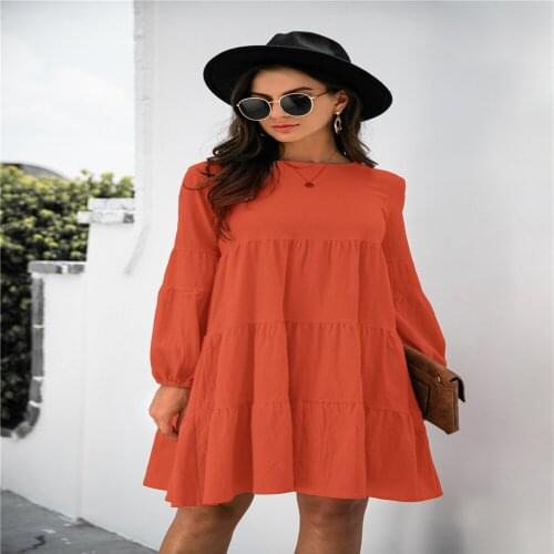 Autumn Dress Womens Clothing 2021Casual Solid Color Hollow Out A-Line Dresses Long Sleeve Slim Dress For Women Vestido De Mujer