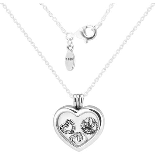 Floating Hear Locket Necklaces and Pendants with 3 inner Parts 100% 925 Sterling Silver Jewelry For Women Free Shipping 13N033-1