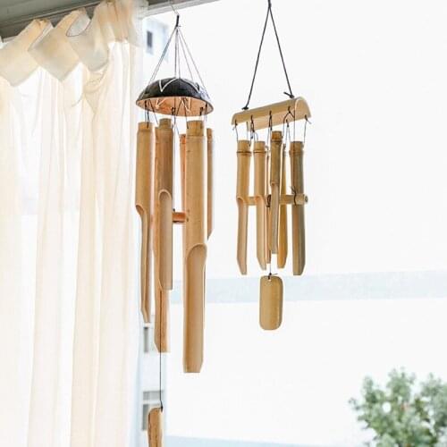 Natural Bamboo Multi Tubes Wind Chimes for Outside Decoration Tuned Elegant Chimes Decor Soothing Melodic Deep Tones 652A