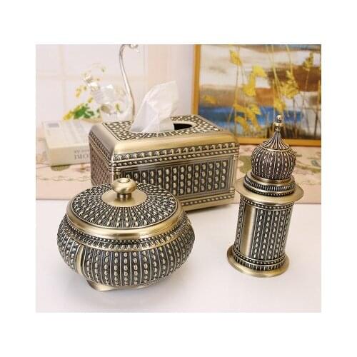 3Pcs/Set EuropeTable decor Set Metal Tissue Box+ Decorative Ashtry + Paper Napkins + toothpicker JSTZ01