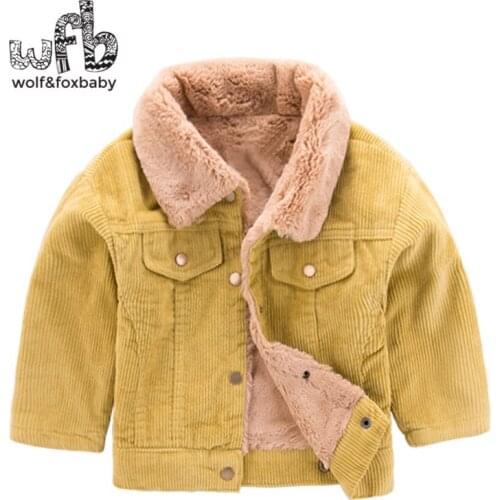 Retail 2-8 years solid color long-sleeved jacket plus velvet thick foreign-style corduroy jacket childrens clothing winter