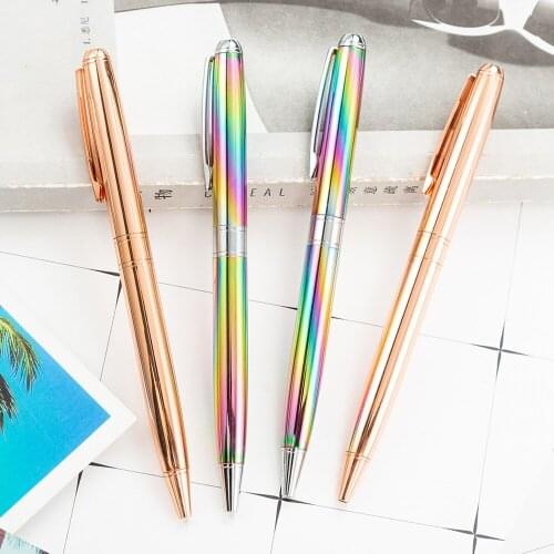 14Pcs Rainbow Colorful Metal Ballpoint Pen 1.0 MM Nib Balck Refill Writing Tools Office School Supplies Stationery Gift Pens