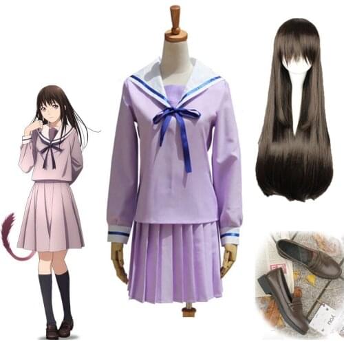 Anime Noragami Yukine Iki Hiyori School Uniform Sailor Costume Cosplay Costumes Sailor Cosplay Dress Wig shoe Full Set