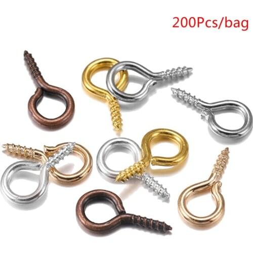 200pcs Small Tiny Mini Eye Pins Eyepins Hooks Eyelets Screw Threaded Gold Clasps Hooks Jewelry Findings For Making DIY