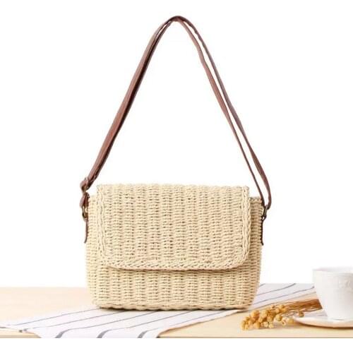 Special Summer Rattan Small Square Handbags Women Cute Summer Vacation Weave Shoulder Bags Female Purses Chains Crossbody Bags