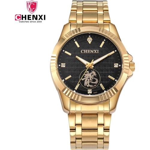 Top Luxury Golden Men Watches Gold Stainless Steel CHENXI Brand Dragon Chinese Word Unique Business Dress Watch for Male Gift