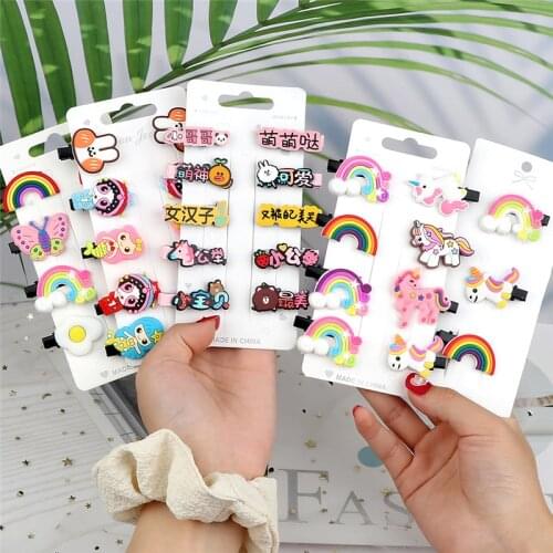 10PCS Animal Rainbow Unicorn Hairpins Cute Baby Girls Kids Hair Clips Cartoon Lovely Fashion Hair Accessories Headwear Barrettes