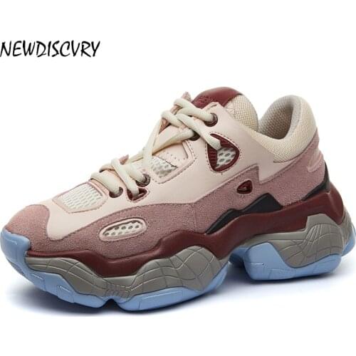 NEWDISCVRY 2020 Genuine Leather Womens Chunky Sneakers 2019 Spring Platform Women Shoes Fashion Woman Trainers Ladies Footwear