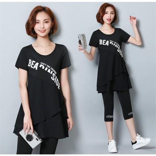 Womens Loose Outfits Two-piece Summer Casual letter Printed Short Sleeve Top + Trousers Tracksuit Set Sports Suit 5XL