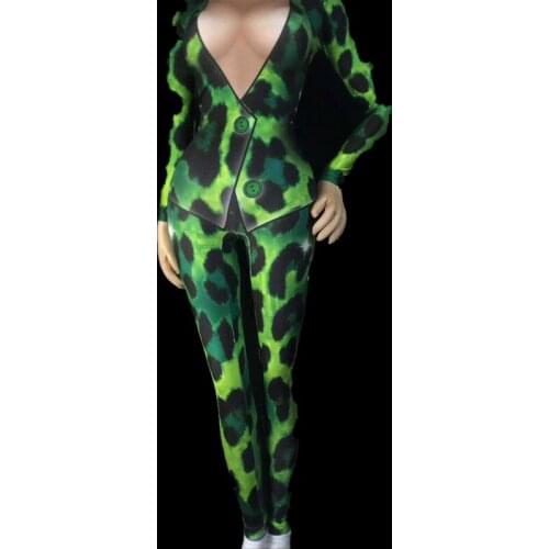 Womens Fashion Leopard Printed Bodysuit Stage Outfit Female Singer Leggings One Piece Nightclub Costumes for Women Clubwear