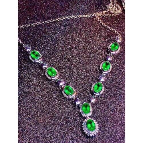 Natural green Emerald necklace Pendant S925 silver natural gemstone necklace Luxurious big round Stars woman party gift jewelry