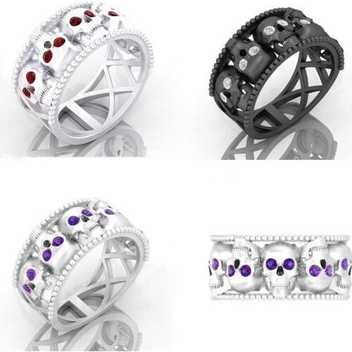 Seanlov Vintage Skull Shaped Ring Purple CZ Cubic Zirconia Fashion Rings For Women Silver Color Jewelry Gifts Drop Shipping