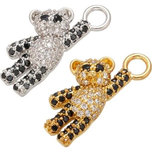 ZHUKOU 10x22mm brass cubic zirconia crystal bear pendant for womens necklace earrings jewelry accessories Making model: VD521