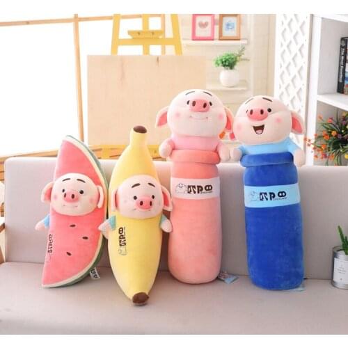 1pc 60-70cm Funny Simulation Watermelon/Banana Pig Plush Toy Soft Cartoon Animal Long Shape Cylinder Pig Stuffed Doll Nap Pillow