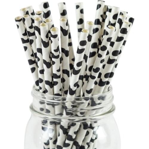 100pcs Birthday Party Paper Straws Biodegradable Paper Drinking Straws Cow Paper Straws for Wedding Party Supplies Decorations