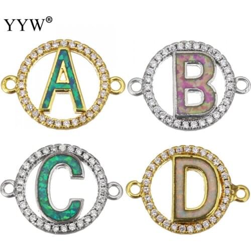 20PCs/Lot Luxury Letter Connector With Opal CZ For DIY Bracelet Necklace Fashion Alphabet Connector Jewelry Suppliers Accessory