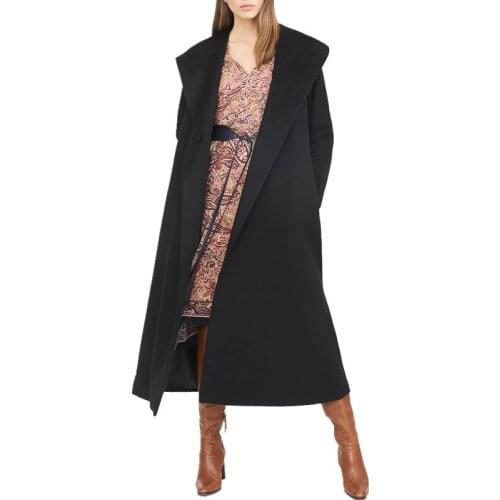 2019 Winter Women Woolen Coat Hooded Belt Wide-waisted Jacket X-Long Loose Waist Wool Blends Coats Slim Outerwear Wish Sashes