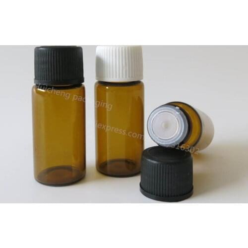 500 x 10ml Small Amber Screw Neck Glass Vials With White Black lids Insert 1/3oz Brown Glass Bottle