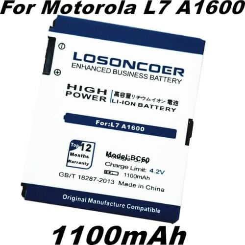 LOSONCOER 1100mAh BC60 Battery for Motorola L7 A1600 L72 E8 L71 C261 EM30 Battery