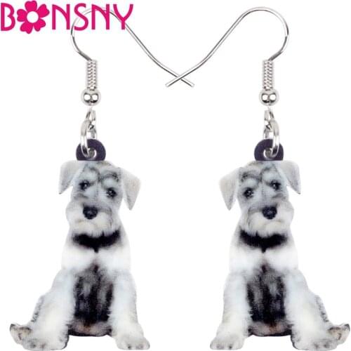 Bonsny Acrylic Novelty Cartoon Schnauzer Terrier Dog Earrings Drop Dangle Novelty Animal Jewelry For Women Girls Dropshipping