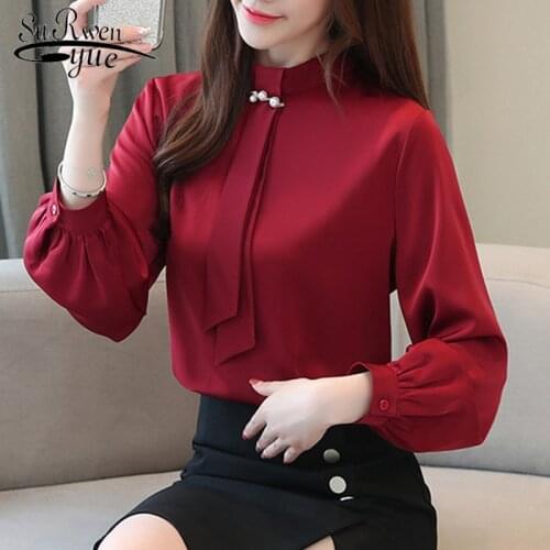 Blusas mujer de moda 2021 dames blouses lange mouwen womens tops and blouses Office Lady Stand lantern Sleeve shirt 7040 50
