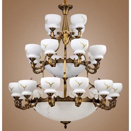 Xl Large Brass Vintage Chandelier Copper Lamp Glass Shade Hanging Fixture For Church Living Room Chandeliers E27 Led Lustre