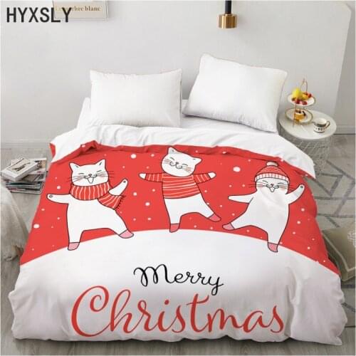 Home Textile Cartoon Cute Cats Merry Christmas Quilt Duvet Cover Pillow Case Boy Girl 2/3Pcs Bedding Set King Queen Twin Size