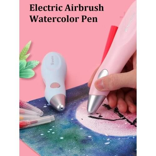 Electric Airbrush Watercolor Pen Set Multi-function Color Inkjet Pen Electric Spray Art Pen 12 Colors Hand-painted