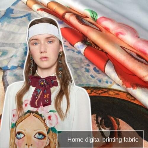 Brand printed polyester satin fabric cloth per meter 132 cm width shirt dress fabric custom low price unit price wholesale