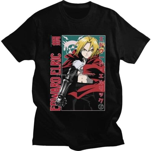 Edward Elric Fullmetal Alchemist T Shirt Men Cotton Leisure T-shirt Short Sleeved Japanese Anime Manga Brotherhood Tee Clothing