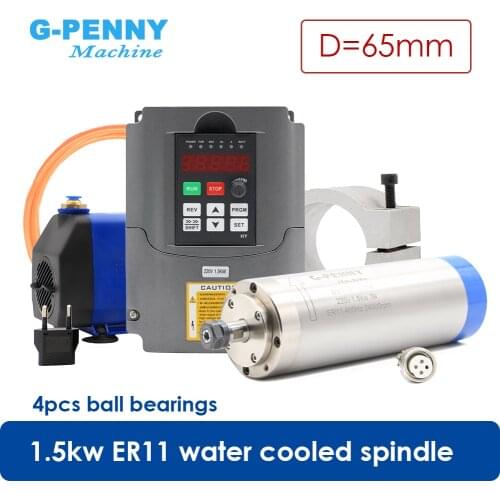 D=65mm Water cooled spindle kit 1.5kw ER11 diameter 65mm 4 bearings & 1.5kw HY Inverter/VFD & 65mm Bracket & 75W Water pump
