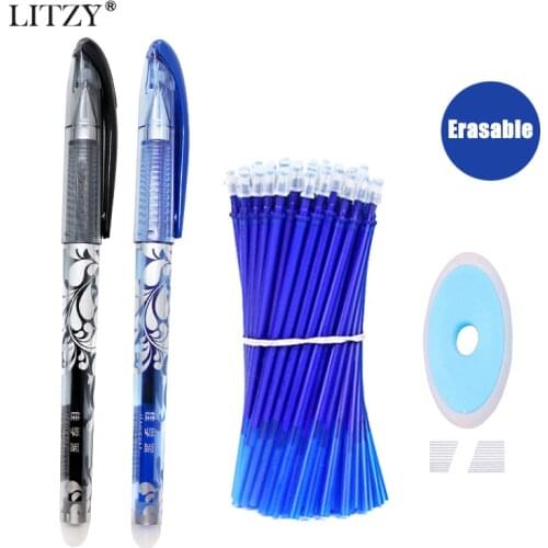 2+10Pcs/Set Gel Pen 0.5mm Erasable Washable Handle Erasable Pen Refill Rod Blue Black Ink School Stationery Office Writing Tool