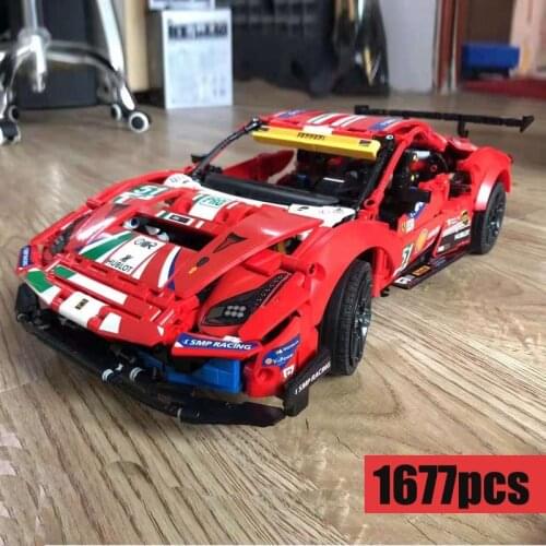 NEW 488 GTE 'AF Corse Racing Super Sport Car Fit 42125 Car Model Building Block Bricks MOC Diy Toy Gift Kid Birthday