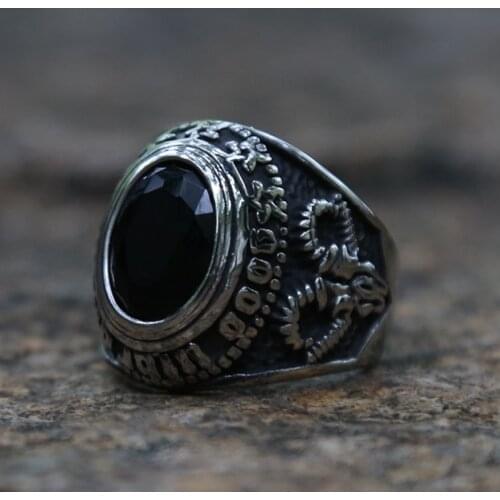 Gothic Vintage Men Punk Satan Sheep Head Black Blue CZ Ring Hip Hop Mens Stainless Steel Ring Retro Male Biker Jewelry Wholesale