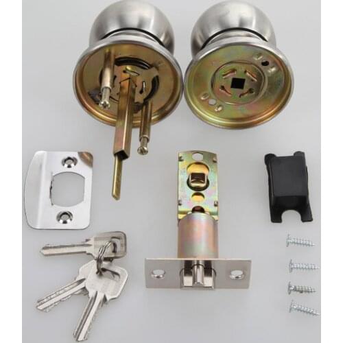 Round Door Handle Door Knob Lock Stainless Steel Entrance Passage Door Lock with Key for Home Hotel Bedroom Living Room Bathroom