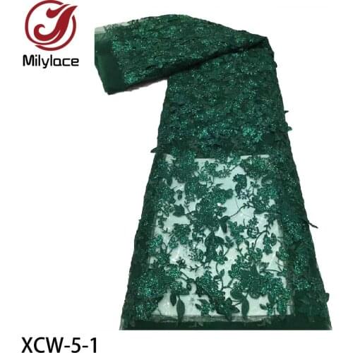 Latest African Lace Fabric Embroidered Sequins Lace High Quality French Tulle Lace Fabric for Wedding XCW-5