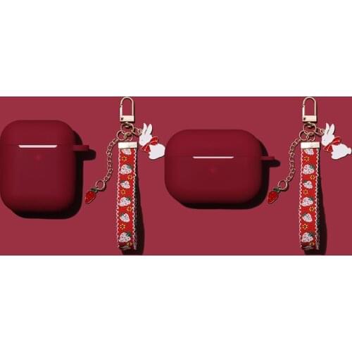 Cute Wine Red Silicone Protective Rabbit Keychain Earphone Case for Apple Airpods 2 1 Airpods pro 3 Wireless Headset Cover