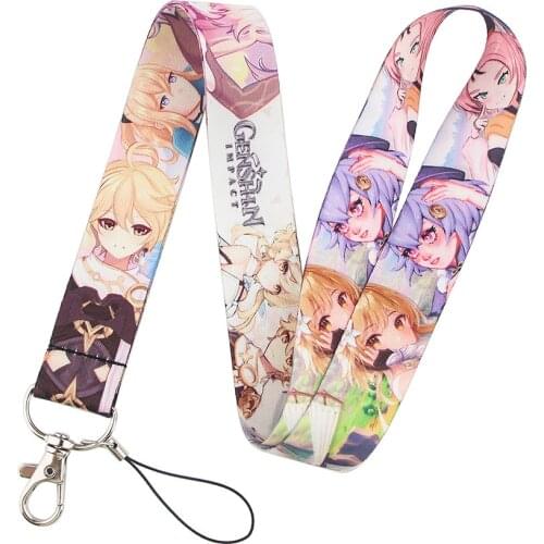 Cartoon Anime Genshin Impact Keychain Lanyard For Keys ID Badge Holder Phone Rope Neck Straps Webbing Ribbon Accessories Gift