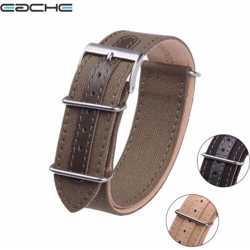 New Arrive Genuine Leather Watch Band Linling Nylon Canvas Watch Band Straps With 4 Rings 20mm 22mm Green Beige Black Color