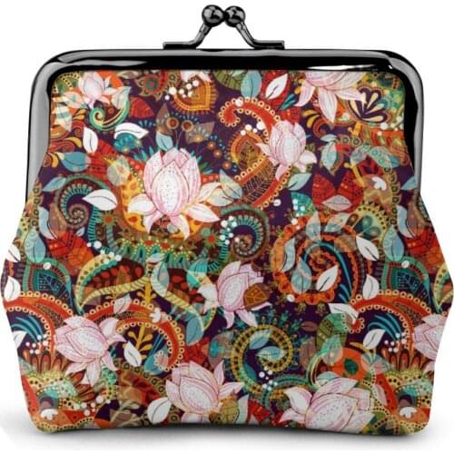 NOISYDESIGNS Custom New Fashion Small Purse Lady Coin Purse Bag Women Lady Retro Indian Boho Flower Wallet Hasp Purse Clutch