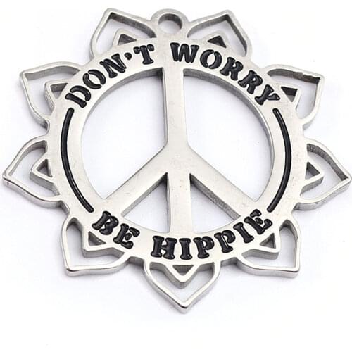 304 Stainless Steel Pendants Flower Dull Silver Color Peace Symbol Hollow 3cm x 2.9cm, 1 Piece